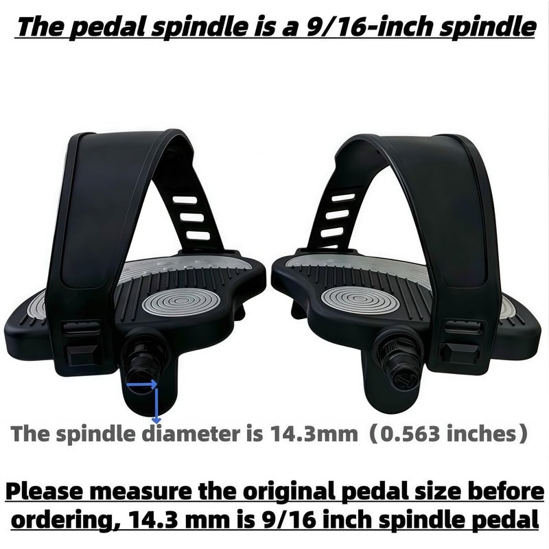 YBEKI Pro-Grade Exercise Bike Pedals with Adjustable Straps - 9/16" & 1/2" Spindle for Indoor Peloton/Schwinn/Spin Bikes | Heavy-Duty PP Plastic & PVC Straps + 500lb Capacity - Image 2